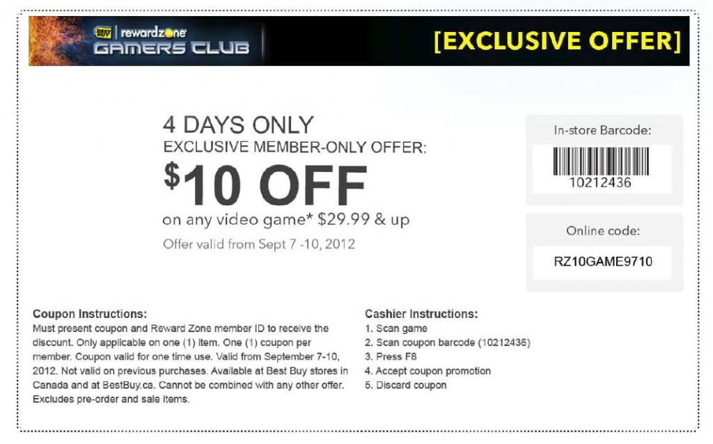 Best Buy 10 Off Any Game 29 99 Coupon For Reward Zone Members Until Sept 10 Toronto Deals Blog