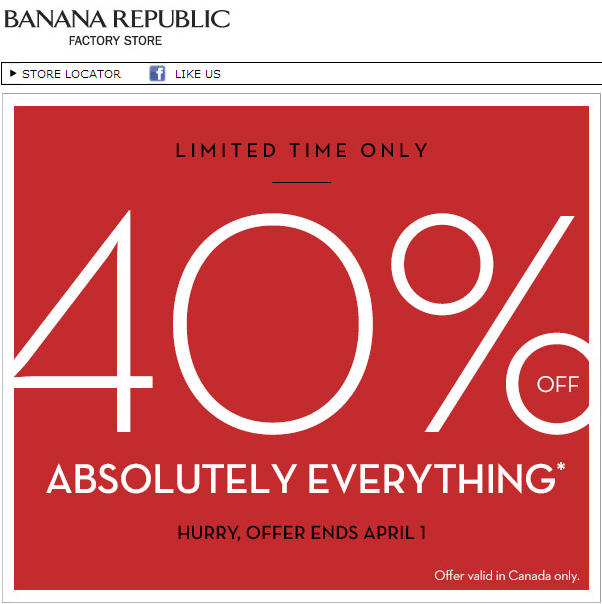 Banana Republic Factory Store 40 Off Everything (Until April 1)