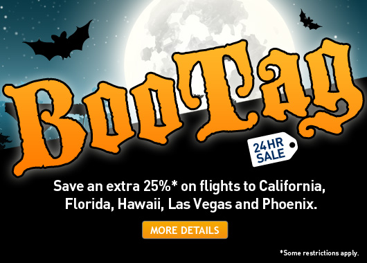 WestJet BooTag Sale - Extra 25 Off Flights to California, Florida, Hawaii, Las Vegas and Phoenix (Book by Nov 1)